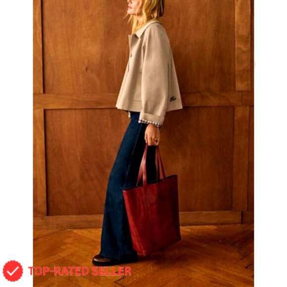 Oversized Trench Coat with Plaid Lining Lapel Casual Crop Jacket - Picture 4 of 7